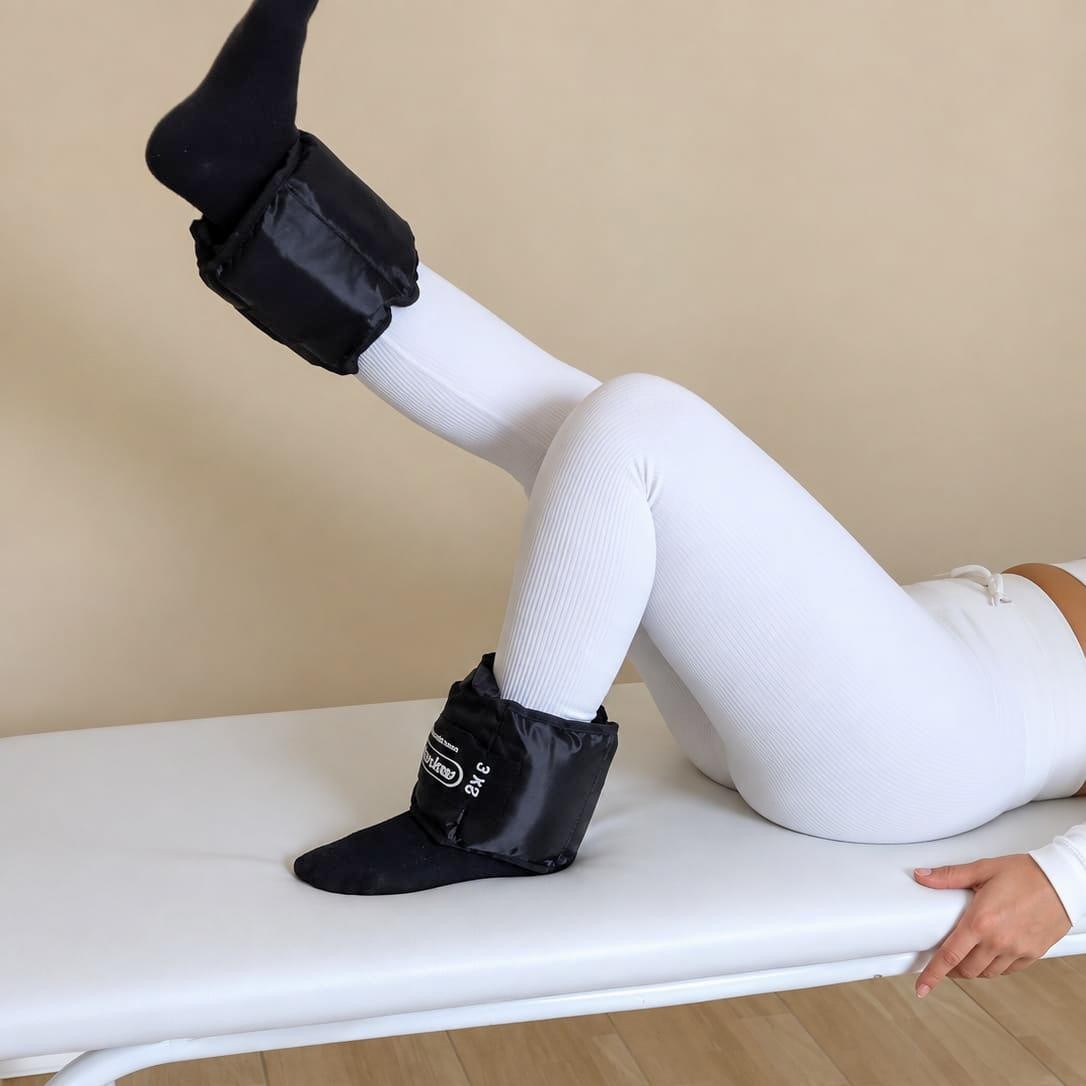 Paciente realizando exercício de fortalecimento com carga